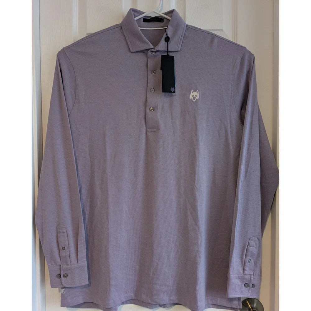 NWT Greyson Mens XL Long Sleeve Polo Shirt Purple brrr Cooling Golf Wolf Logo - Picture 2 of 7